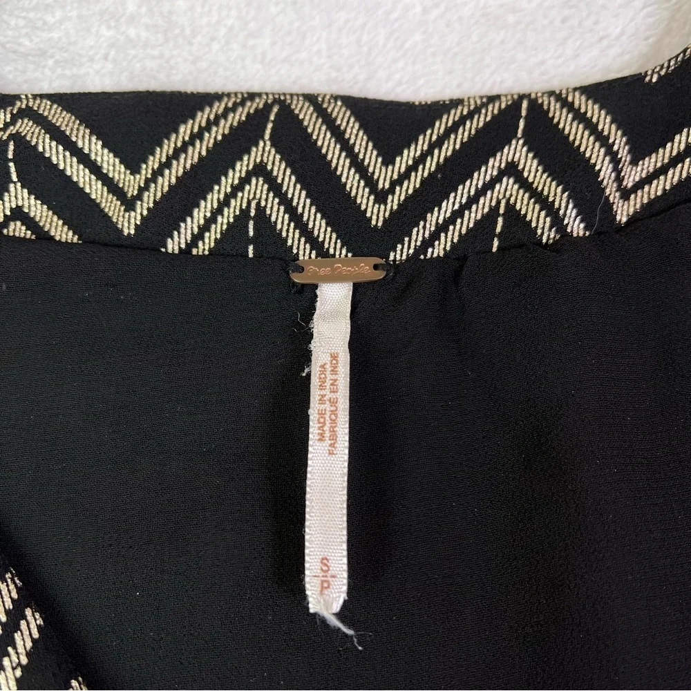 Free People Love My Chaos Tunic Dress Size Small Black Gold Geometric Drawstring